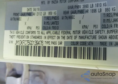 2016 Mazda Cx-3 Touring from USA, damaged, VIN JM1DKFC75G0139476